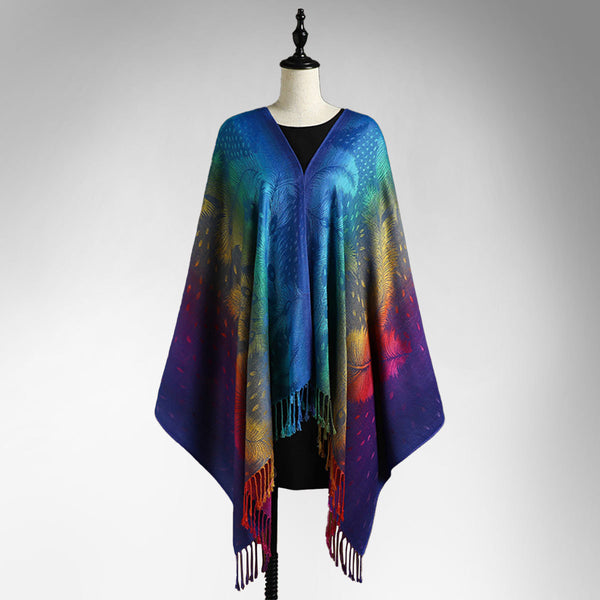 Color Jacquard Talma Long Ladies Tassel Feather - Trendex