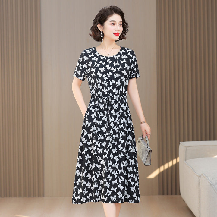 Fashion Cotton Silk Elegant Floral Small Slim Dress - Trendex