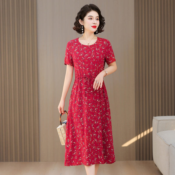 Fashion Cotton Silk Elegant Floral Small Slim Dress - Trendex