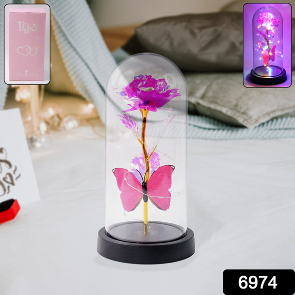 Led Decorative Rose With Butterfly In Transparent Plastic Dome (1 Pc  Battery Not Included) - Trendex