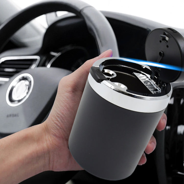 Portable Car Ashtray With Lid And Blue Led Light (1 Pc) - Trendex