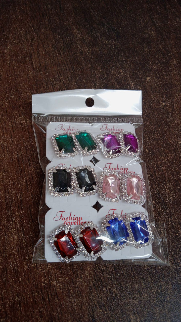 Diamond Jewellery Interchangeable Triangular Shaped Earrings (6 Pari  Mix Color  Design) - Trendex
