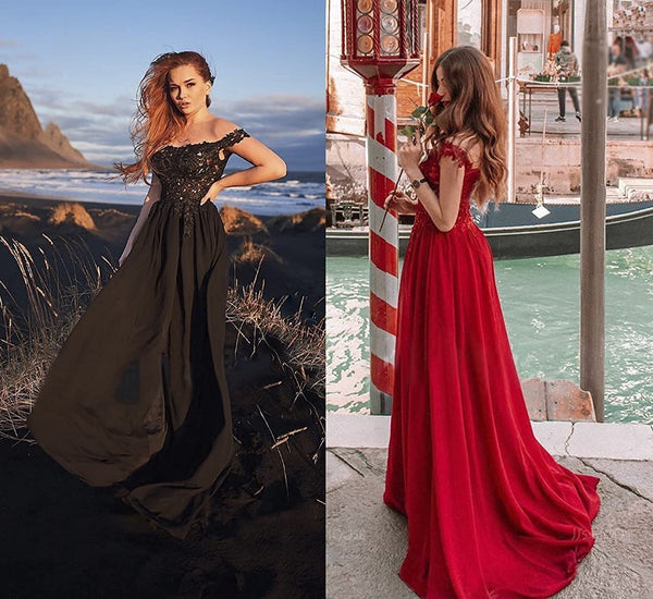 Women's Off-shoulder Shoulder-baring Long Prom Dress Slit Lace - Trendex