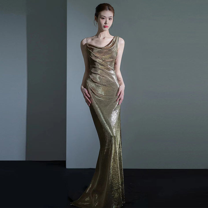 Fishtail Evening Dress For Women Elegant Sequins Annual Meeting Sexy Backless - Trendex