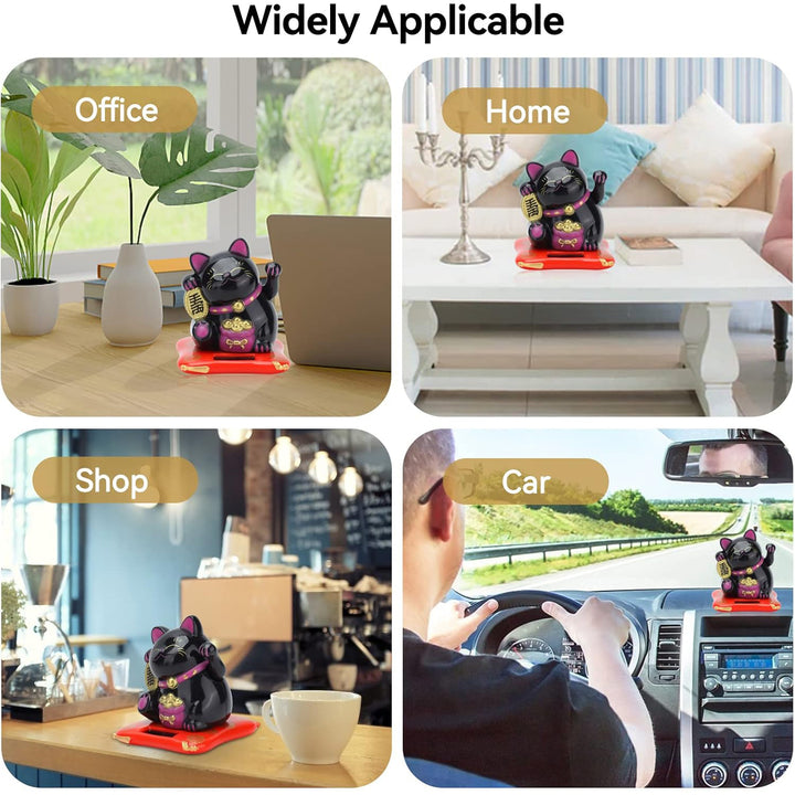 Solar Powered Happy Cat Beautiful With Arm Waves Wealth Cat (1 Pc  Mix Color) - Trendex