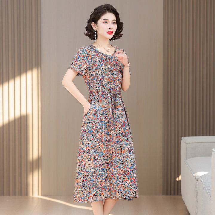 Fashion Cotton Silk Elegant Floral Small Slim Dress - Trendex