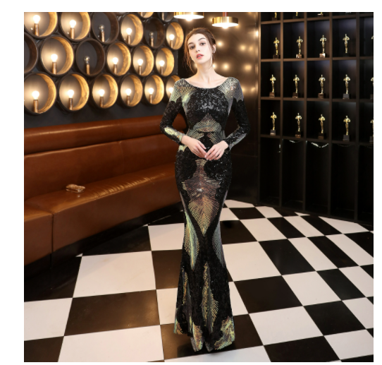 Fashion Stitching Mopping Long Sequin Dress - Trendex