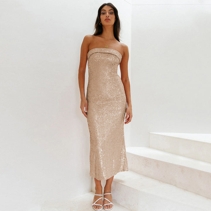 Sexy Tube Top Women's Clothing Sequins Dress Hollow Out - Trendex