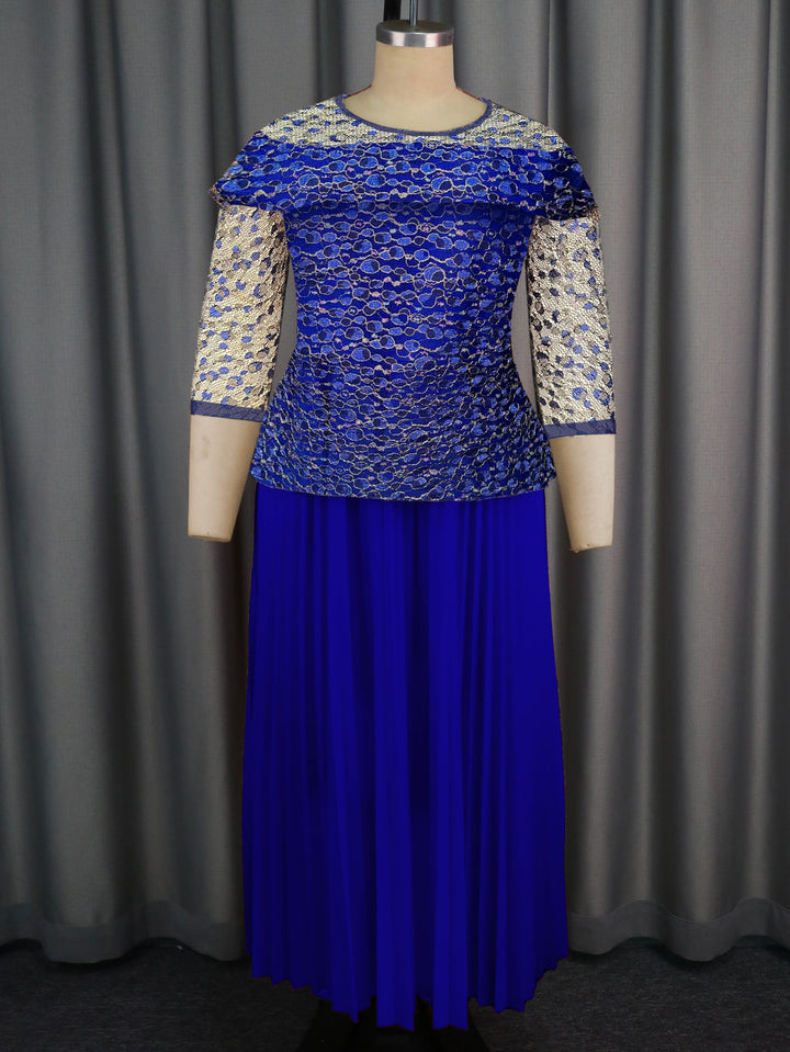 Women's Solid Color Versatile Lace Long Sleeved Pleated Skirt - Trendex