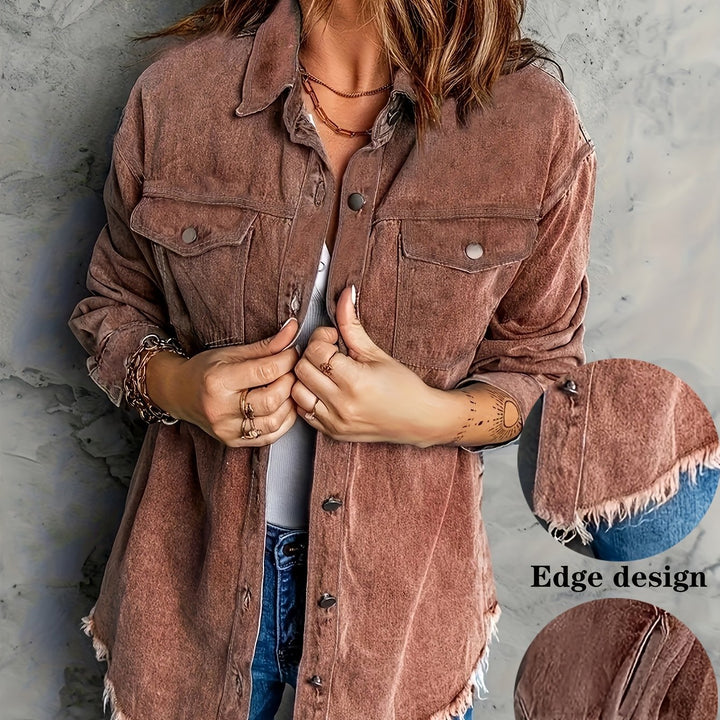 European And American Style Women Retro Washed Denim Jacket Casual With Hem - Trendex