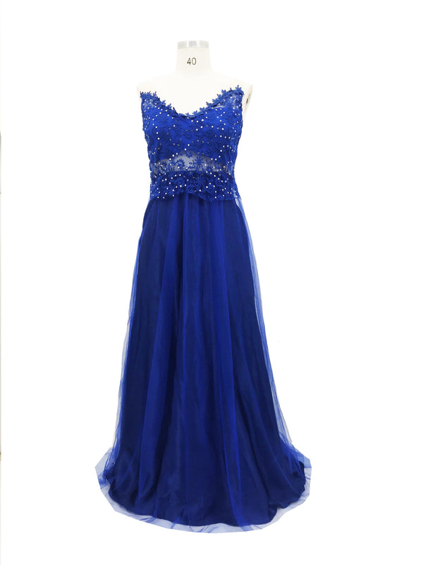 Dress Backless Beaded Ball Elegant Long Dress Blue Chiffon Dress Spot - Trendex