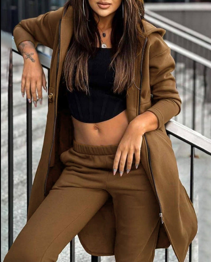 Fashionable Casual Fleece Hooded Sweatshirt Suit For Women - Trendex