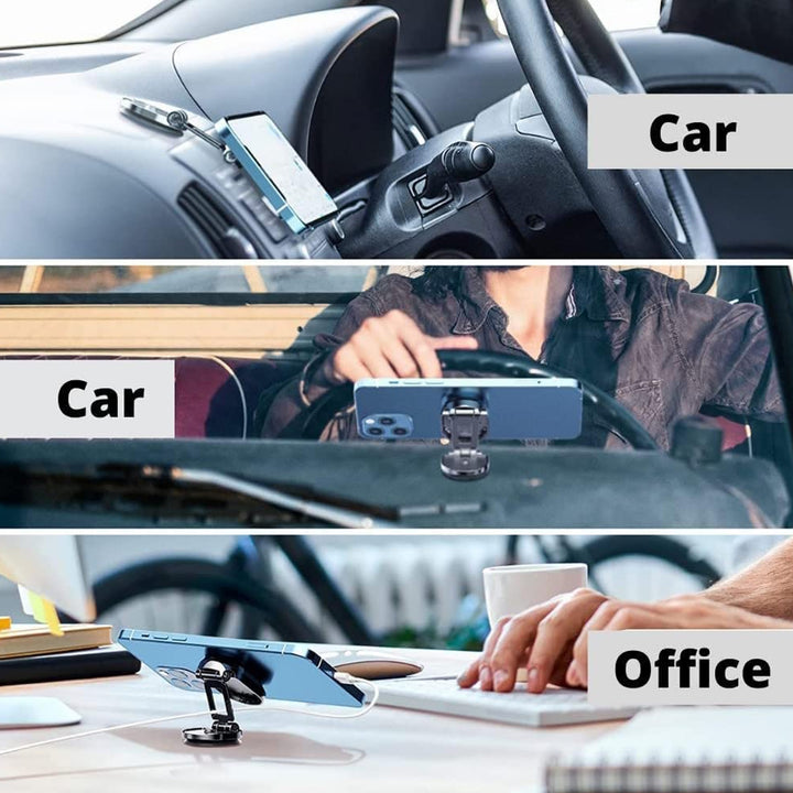 6102 360 Degree Rotating Magnetic Car Phone Holder  Metal Folding Car Phone Holder  New Alloy Folding Magnetic Car Phone Holder (Pack Of 1) - Trendex