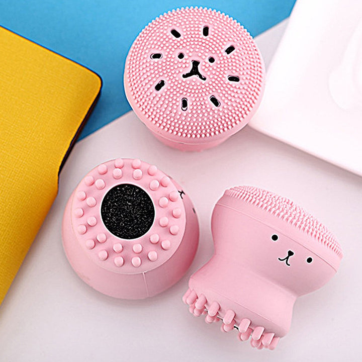 1671 Facial Cleansing Brushes Cute Octopus Shape Silicone Face Scrubber Massager Skincare Tool (1pc) - Trendex