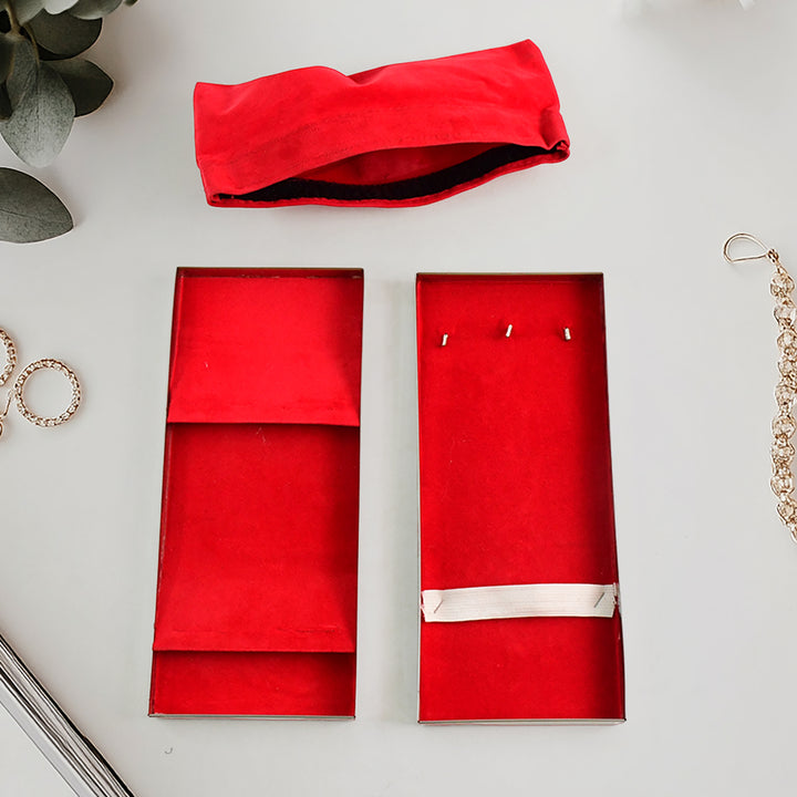 Premium Stainless Steel Velvet Lined Jewellery Storage Box With Lock And Red Interior - Trendex