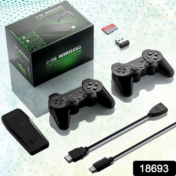 Wireless Controller Gamepad With 10000+ Games 4k Ultra Hd Game Sticks Output And 2.4ghz Wireless Controller Video Games With 64gb Memory Card (1 Set) - Trendex