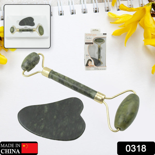 0318 Gua Sha Stone And Anti Aging Jade Roller Massager For Face Massage Natural Face Skincare Massager  Face Roller Massager For Women  Face Shaper Jade Roller And Gua Sha Set For Glowing Skin - Trendex