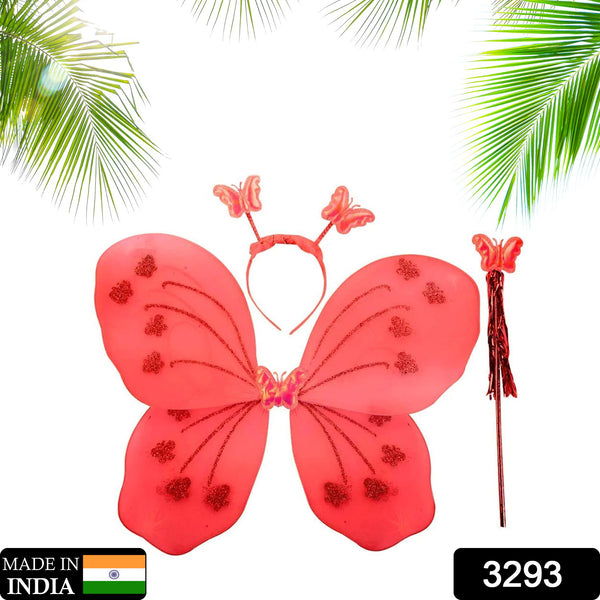 3293 Baby Girls Fairy Nylon Butterfly Wings Costume Butterfly Fairy Angel Wing Wand And Hairband Multi- Color For Party (1pc) - Trendex