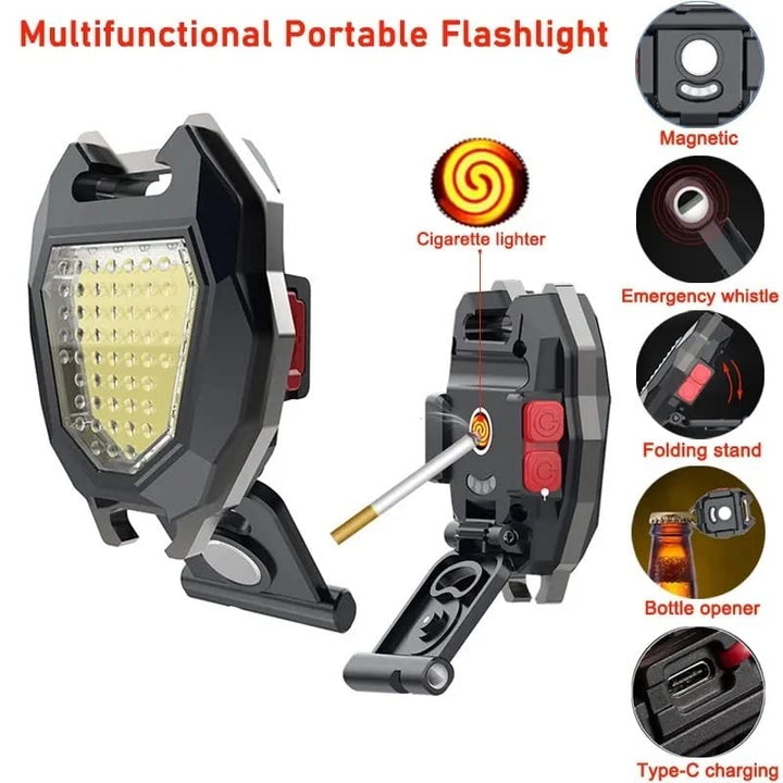 4543 Portable Triangular Shaped Emergency Camping Flashlight With Cigarette Lighter Lumens Rechargeable Waterproof Portable Led Light Camping Keychain 6lighting Modes With Strong Magnet 3 Color Lighting For Travel Camping Walking - Trendex