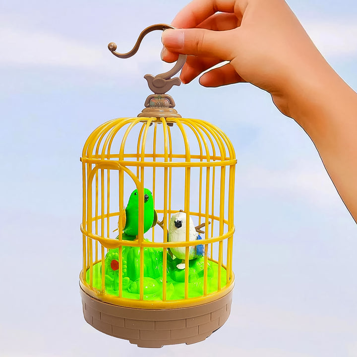 Sound Activated Chirping Bird In Hanging Cage Beautiful Pinjra Bird Toy (1 Pc  Battery Not Operated) - Trendex