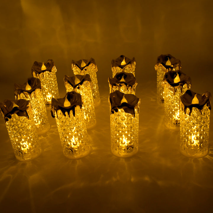 8441 Gold Flameless Candles Led Light Flameless And Smokeless Decorative Candles Led Tea Light Candle Perfect For Gifting Home Diwaliwedding Christmas Crystal Candle Lights Table Decorations (12 Pc Moq) - Trendex