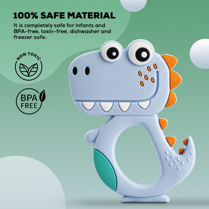 Silicone Dinosaur Teether For Baby (1 Pc  Mix Design  Color) - Trendex