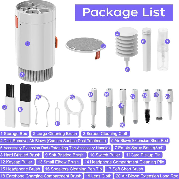 12908 Keyboard Cleaner Kit 20-in-1 Laptop Phone Screen Cleaning Kit Keyboard Cleaning Kit With Electronic Cleaning Brush Spray For Airpods Pro Ipad Iphone Pro Camera Computer Cleaning - Trendex