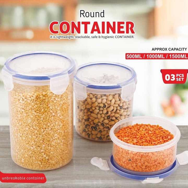 5828 Round Plastic Airtight Food Storage Containers With Leak Proof Locking Lid Storage Container Set Of 3( Approx Capacity 500ml1000ml1500ml Transparent) - 3 Pc Set - Trendex