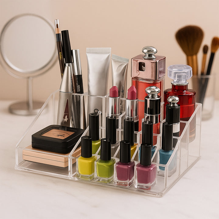 6282 16 Compartment Cosmetic Makeup Jewellery Lipstick Storage Organiser Box Cosmetic Storage Box Make-up Lipstick Organizer  Lipstick Holder Case  Transparent - Trendex