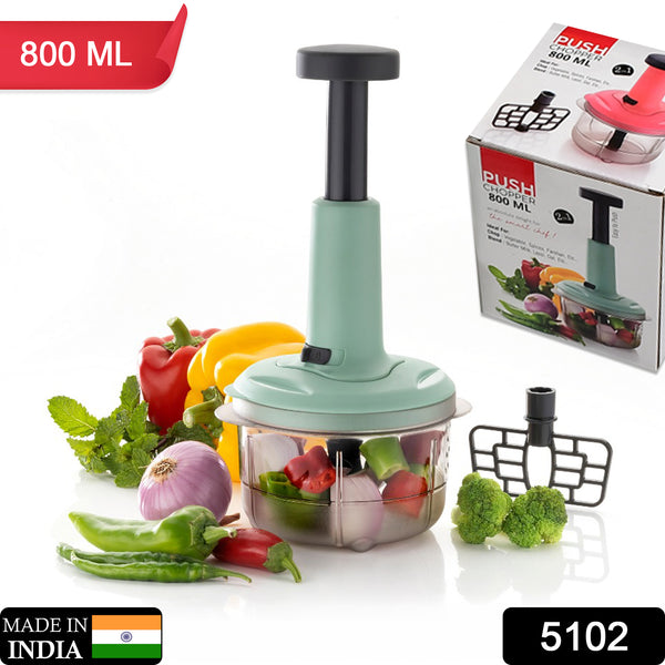 5102 2in1 Push Chopper 800ml Stainless Steel Blade Quick  Powerful Manual Hand Held Food Chopper To Chop  Cut Fruits Vegetables Herbs Onions For Salsa Salad - Trendex