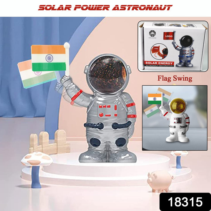 Solar Power Astronaut Ornament Moving Hand With Indian Flag (1 Pc) - Trendex