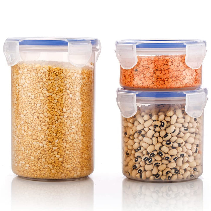 5828 Round Plastic Airtight Food Storage Containers With Leak Proof Locking Lid Storage Container Set Of 3( Approx Capacity 500ml1000ml1500ml Transparent) - 3 Pc Set - Trendex