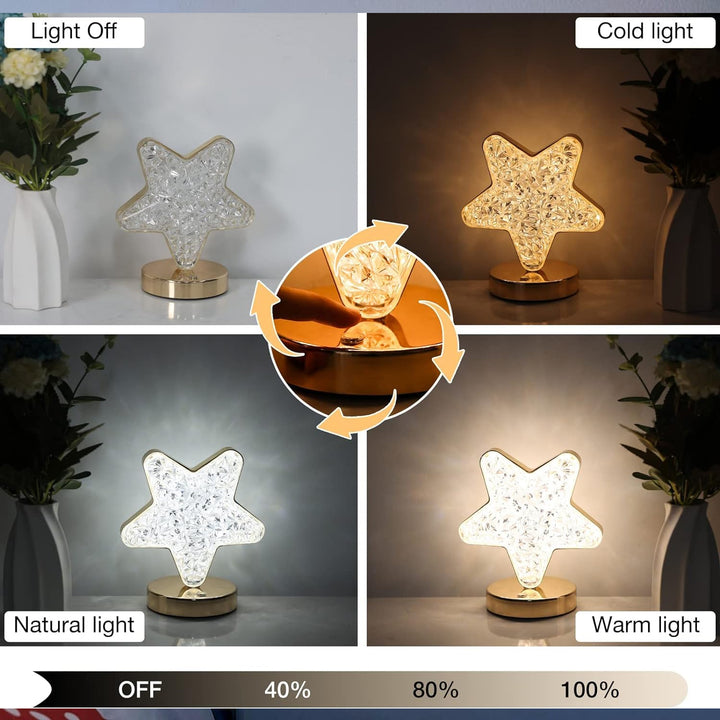 12571 Star Shape Crystal Diamond Lamp Cordless Luxury Lamp With Usb Rechargeable 3-way Dimmable  Touch Control Decorative Nightstand Lamp For Bedroom Living Room Party Restaurant Decor (1 Pc ) - Trendex