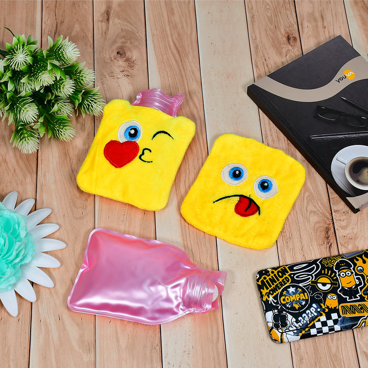 6535 1pc Mix Emoji Designs Small Hot Water Bag With Cover For Pain Relief Neck Shoulder Pain And Hand Feet Warmer Menstrual Cramps. - Trendex