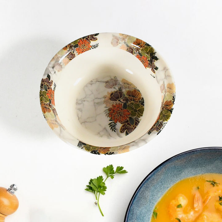 8231 Dream High Quality Plastic Dinning Dinner Set With Unique Flower Design Printed 6 Pc Plates 6 Pc Bowls And 6 Pc Serving Spoon Lightweight Round Plates And Bowls Microwave And Dishwasher Safe (18 Pcs Set) - Trendex