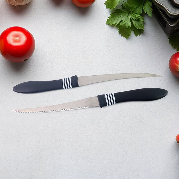 Premium Curved Serrated Stainless Steel Kitchen Knife Set (Mix Color  2 Pc) - Trendex
