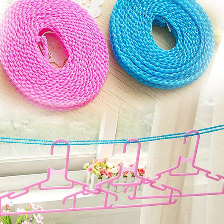 8861 3 Meters Windprood Anti-slip Clothes Washing Line Drying Nylon Rope With Hooks Durable Camping Clothesline Portable Clothes Drying Line Indoor Outdoor Laundry Storage For Travel Home Use (3 Mtr.) - Trendex
