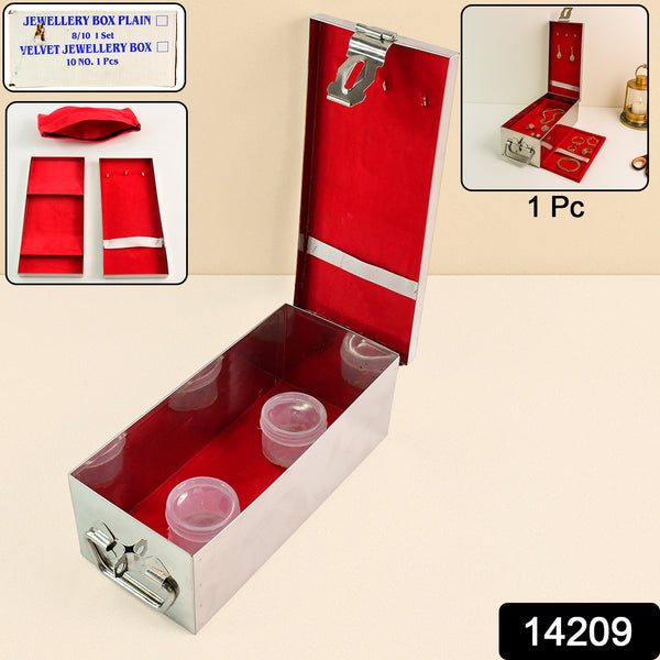Premium Stainless Steel Velvet Lined Jewellery Storage Box With Lock And Red Interior - Trendex