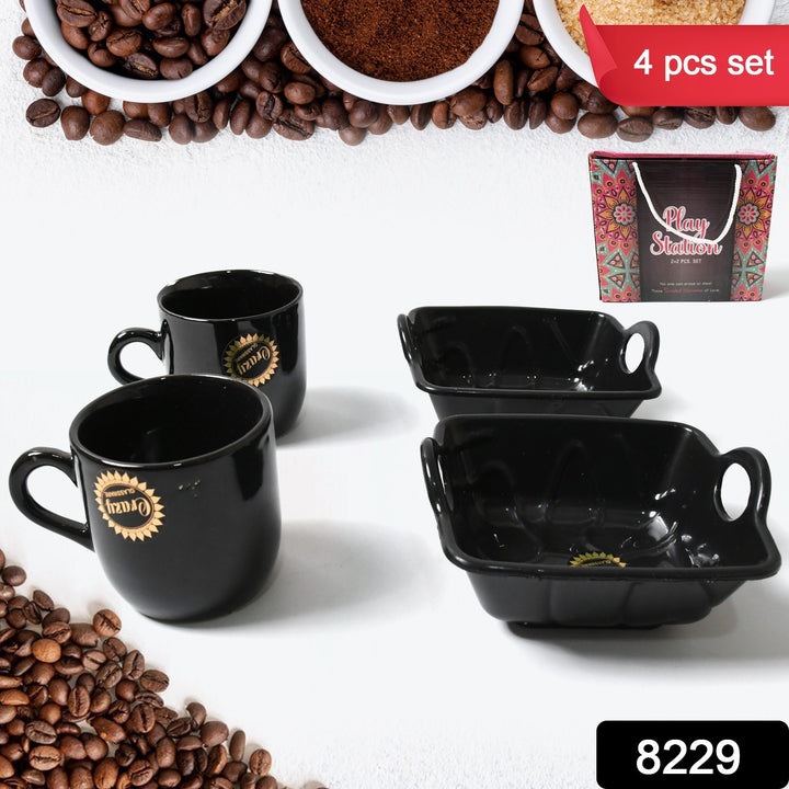 8229 Play Station Ceramic Tea  Cups  Mug Set With Handle Serving Bowl Milk Cup Coffee Cup Tea Cup Breakfast Cup Drinking Mug Or Outdoor For Household Gift For Birthday Wedding Party (4 Pcs Set) - Trendex