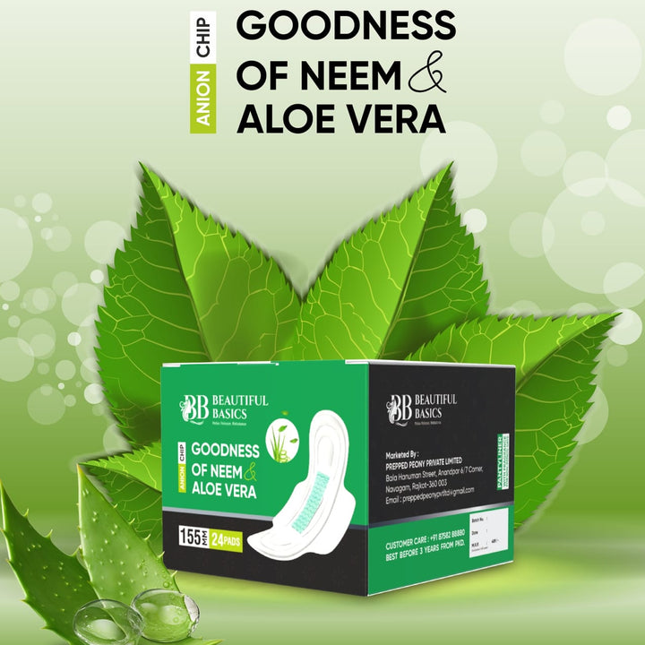 0984 Sanitary Pads For Women With Goodness Of Neem  Aloe Vera  Ultra Thin  Leakage Protection  Ph Balance  With Antibacterial Anion Chip  (155 Mm  24 Pads) - Trendex