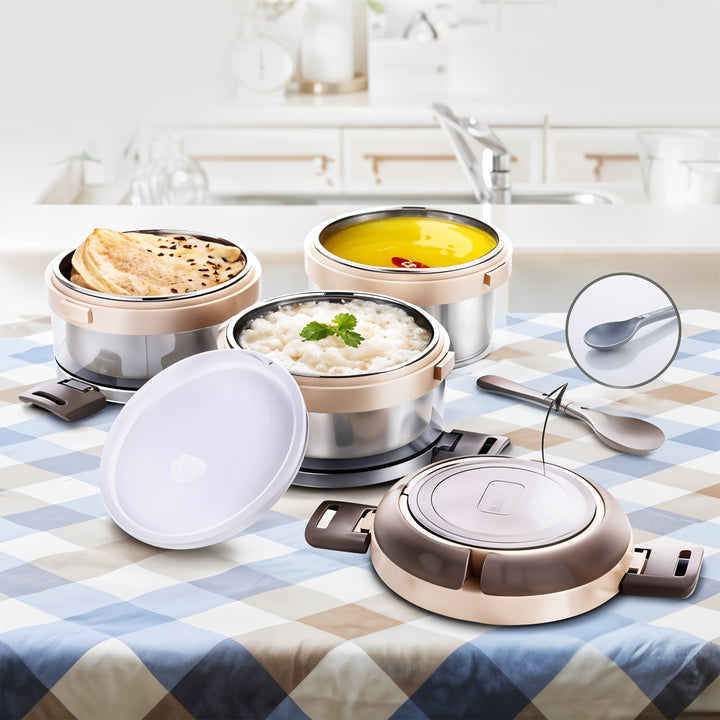 Ganesh Steko-3 Triple Layer Stainless Steel Insulated Lunch Box Set - Trendex