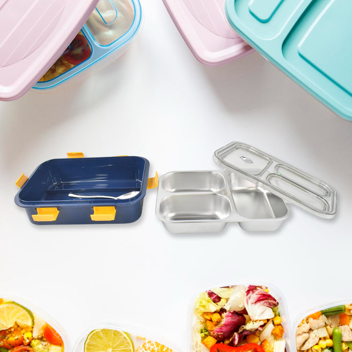 3 Compartment Transparent Stainless Steel Lunch Box For Kids - Trendex