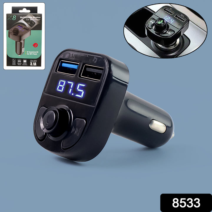 8533 Car-x8 Bluetooth Fm Transmitter Kit For Hands-free Call Receiver  Music Player  Call Receiver  Fast Mobile Charger Ports For All Smartphoneswith 3.1a Quick Charge Dual Usb Car Charger - Trendex