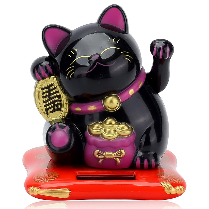 Solar Powered Happy Cat Beautiful With Arm Waves Wealth Cat (1 Pc  Mix Color) - Trendex