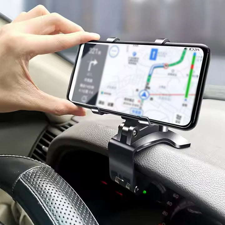 6948  Car Phone Holder Clip Mount 360 Degree Rotation Dashboard Rear View Mirror Sun Visor Smartphone Hud Navigation Fold Stand Plastic Black Compatible For All Smart Phones - Trendex