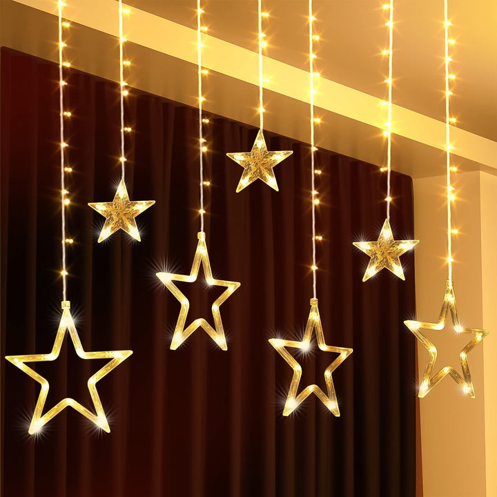 3385 12 Stars Led Curtain String Lights With 8 Flashing Modes For Home Decoration Diwali  Wedding Led Christmas Light Indoor And Outdoor Light Festival Decoration  (Warm White) - Trendex