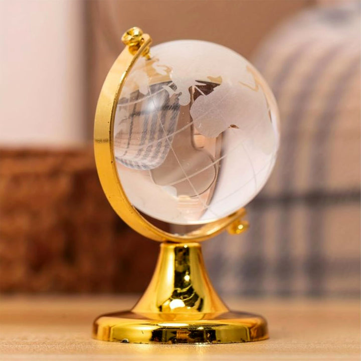 Small Crystal Globe Table Showpiece With Golden Stand (1 Pc) - Trendex
