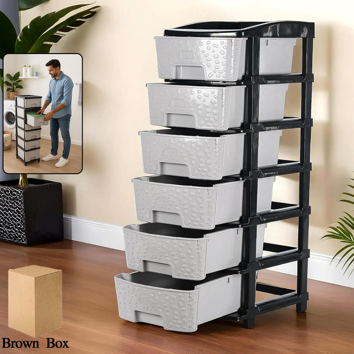 6-layer Heavy-duty Plastic Drawer Organizer Cabinet With Stone Texture Drawers - Trendex