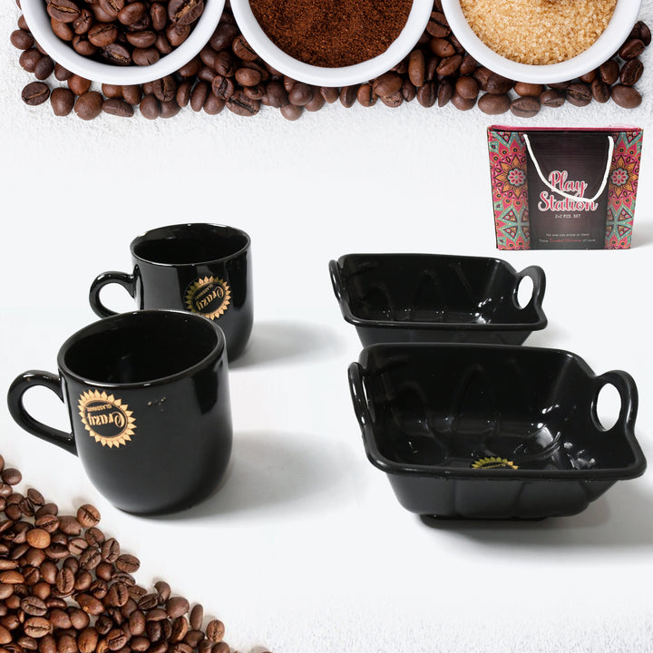 8229 Play Station Ceramic Tea  Cups  Mug Set With Handle Serving Bowl Milk Cup Coffee Cup Tea Cup Breakfast Cup Drinking Mug Or Outdoor For Household Gift For Birthday Wedding Party (4 Pcs Set) - Trendex