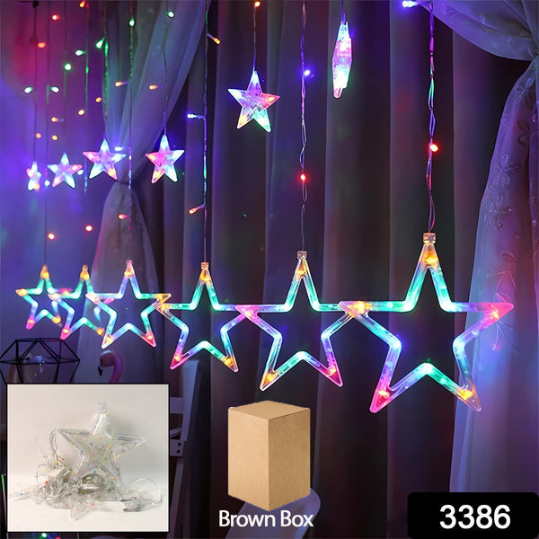 3386 12 Stars Led Curtain String Lights With 8 Flashing Modes For Home Decoration Diwali  Wedding Led Christmas Light Indoor And Outdoor Light Festival Decoration (Multicolor) - Trendex